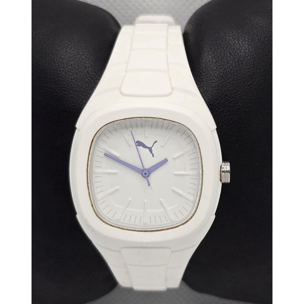 Women's Puma Bubble Gum S White Lilia Cat Logo Dial Silicone Band Watch 02